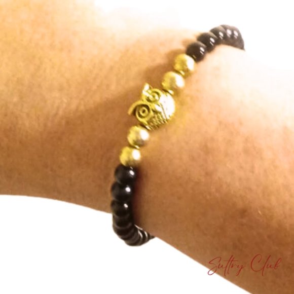 Obsidian And Hematite Alpha Owl Bracelet - Picture 4 of 7